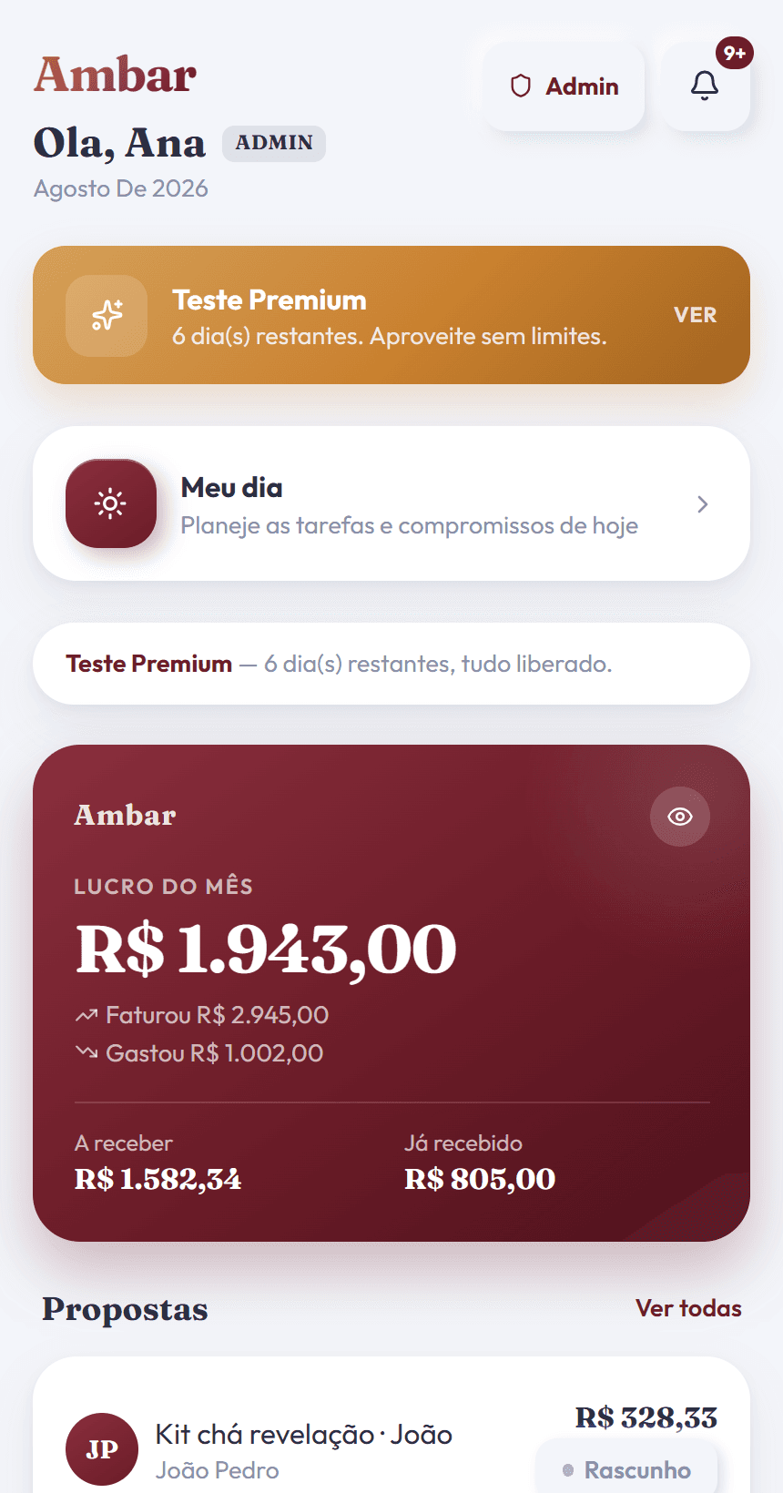 Início do Ambar com lucro do mês