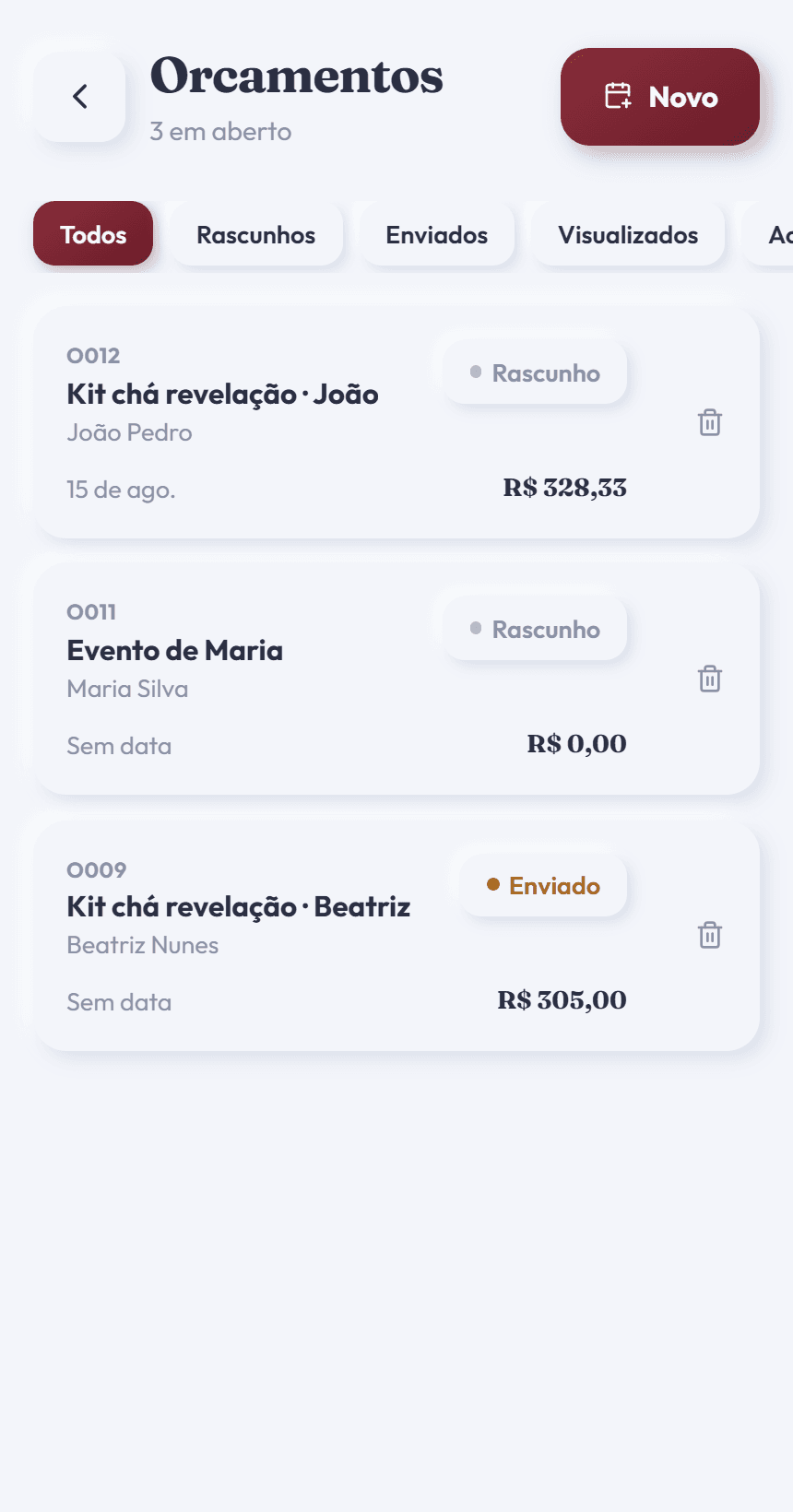 Orçamentos enviados e aceitos