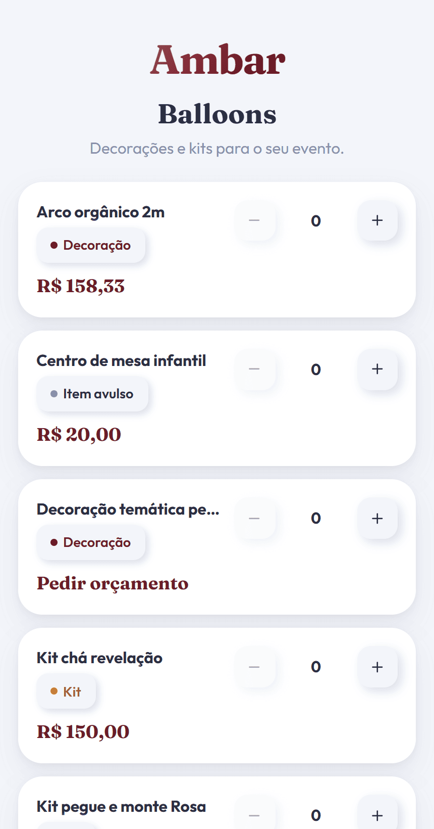 Lojinha pública com catálogo de decorações